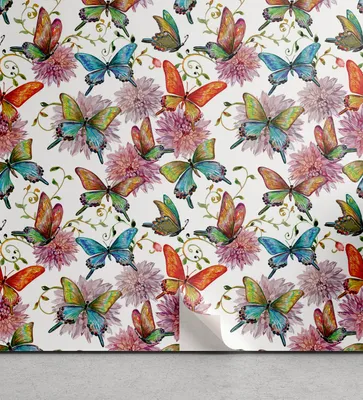 Produktbild von ABAKUHAUS Schmetterling abziehbare & klebbare Tapete für Zuhause, Gartennelken-Weinlese, selbstklebendes Wohnzimmer Küchenakzent, 33 cm x 90 cm, Mehrfarbig
