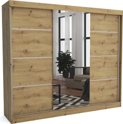 Produktbild von Brent - Kleiderschrank mit Spiegel Tom, Schlafzimmerschrank mit 1 Kleiderstange und Einlegeböden für Kleidung, 100x215x60 cm, Artisan Eiche