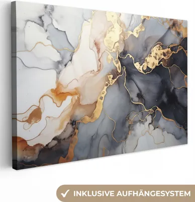 Produktbild von MuchoWow® - Leinwandbilder - Marmor - Schwarz - Gold - Weiß, Wandbild, Wanddeko Bilder Wohnzimmer, 120x80 cm