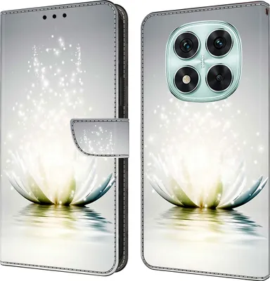 Produktbild von CLM-Tech Handyhülle kompatibel mit Xiaomi Redmi Note 14 Pro 5G Hülle - Tasche aus Kunstleder - Klapphülle mit Ständer und Kartenfächern - Schutzhülle Wallet Case Cover Lotus Lampe