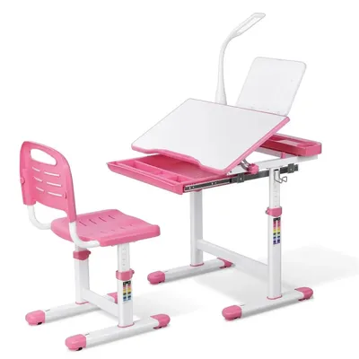 Image de Bureau pour enfants - Bureau pour enfants avec chaise - Bureau réglable - Bureau d'étude - Bureau avec lampe LED