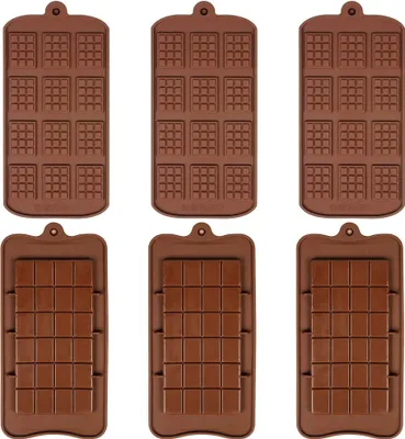 Produktbild von Antihaft-Schokoladenformen aus Silikon, für Mini-Schokoriegel, zwei verschiedene Sorten, braune Eiswürfelform für Süßigkeiten, Schokolade, Backen, Küche, 6er-Pack