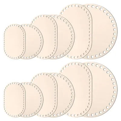 Produktbild von 12-teiliges Set Holz Korbböden – 6 Größen rund und oval (10, 15, 20 cm) Häkelbasis mit 6 mm Löchern, Lindenholz für DIY Häkeln, Weben und Basteln
