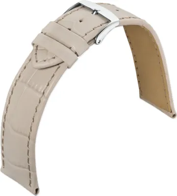 Produktbild von Barington Kroko-Print Uhrenarmband Leder Krokooptik beige rembordiert, Stegbreite:14mm, Schließe:Silbern