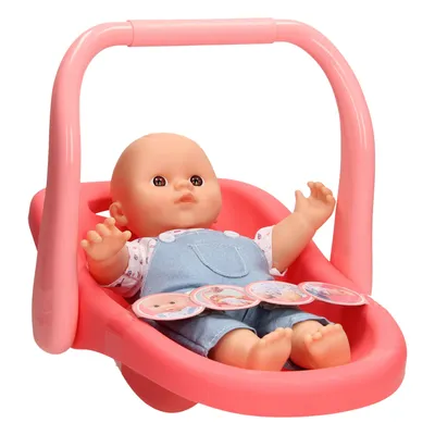 Produktbild von Babypuppe mit Autositz und Latzhosen, 30 cm