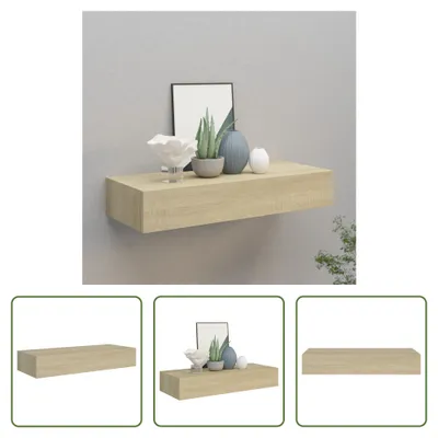 Produktbild von The Living Store Wandregal mit Schublade Eichen-Optik 60x23,5x10 cm MDF
