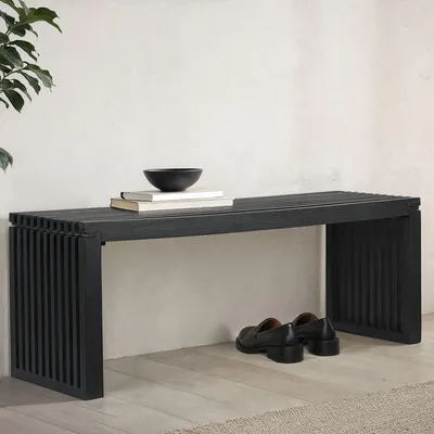 Produktbild von FineBuy Sitzbank 120 cm aus Akazie Massivholz Schwarz Garderobenbank & Bettbank modern Flurbank Holz für Eingangsbereich Schlafzimmer Wohnzimmer