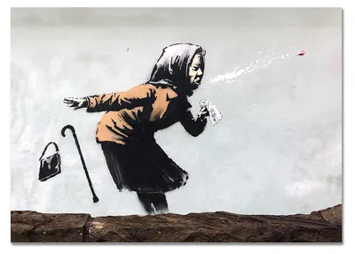 Immagine prodotto di Giallobus - Vecchina starnutisce dentiera - Banksy - 140L x 100l cm - Quadro - Vetro acrilico