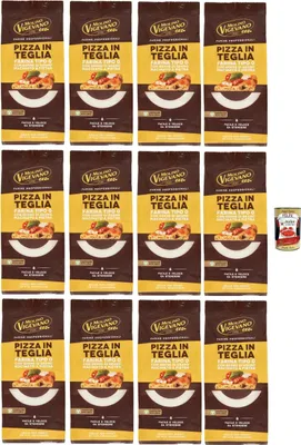 Produktbild von Molino Vigevano Farine Professionali Pizza in Teglia, Mehltyp "0" für Pizzen in der Pfanne, Professionelle Mehl 12x 500 g + Italian Gourmet polpa 400g