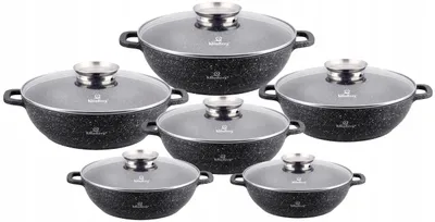 Produktbild von Topf-Set Schöne niedriger Töpfe mit Steinbeschichtung 6 verschiedenen Größen, (1.7L / 2.0L / 2.6L / 3.3L / 3.9L / 4.8L, perfekte Geschenkidee
