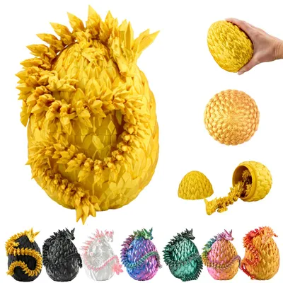 Zdjęcie produktu dla Smok w jajku 3D 30 cm, ruchoma figurka smoka wykluwającego się z jaja 10 cm – Złoty