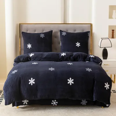Immagine prodotto di Set di biancheria da letto in peluche - 135x200 cm - Set composto da copripiumino e federe - Motivo fiocchi di neve - Microfibra e cotone - 1 federa 70x80 cm