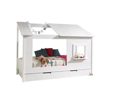 Produktbild von Vipack Baumhaus Bett 90 x 200 cm Liegefläche und Bettschublade offenes Dach Weiß lackiert Weiß
