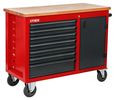 Produktbild von STIER Fahrbare Werkbank, mit 7 Schubladen und Tür, 925x1120x520 mm, in Dunkelgrau
