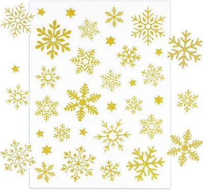 Produktbild von Weihnachtsaufkleber Set von 5 - Schneeflocken und Sterne in Gold für Dekoration, Geschenke und Scrapbooking