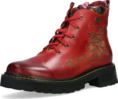 Produktbild von Laura Vita Damen Stiefelette mit Plateau Blumenmuster und Rüschen Kouleo 45, Größe:37 EU, Farbe:Rot