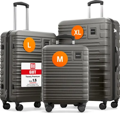 Produktbild von TRAVELY Premium Koffer Set: 77cm, 67cm & 55cm Handgepäck Koffer in einem Set, sehr robuste Reisekoffer mit sanften Rollen & TSA Schloss, Reisekoffer, Koffer & Trolleys