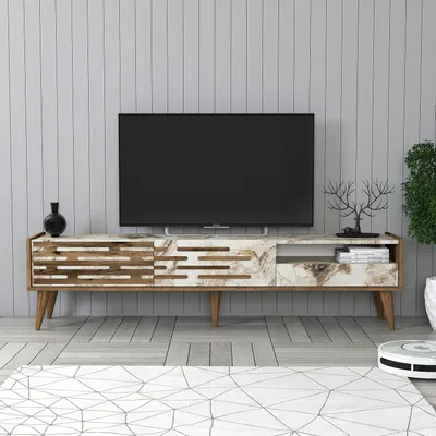 Produktbild von Skye Decor, Valensiya - Walnut, White, Marble, Fernsehtisch, Nussbaum, 100 % MELAMINBESCHICHTETE SPANPLATTEN, 180 x 45 x 35 cm