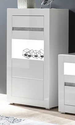 Produktbild von Vitrine "Nobile" in weiß Hochglanz grau Vitrinenschrank 66 x 112 cm