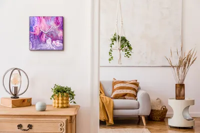 Produktbild von Coloray Hodiny Unikátní 30x30 cm  Tiché hodiny Pro obývací pokoj a kuchyň Nástěnné hodiny Plátno Bílé ručičky hodin - Křezy rozlité barvy