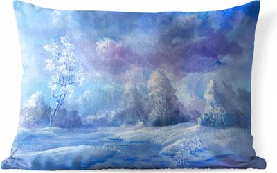 Produktbild von MuchoWow® Outdoor Kissen - Aquarell - Schnee - Wald - 50x30 cm - Wetterfest - Lounge Kissen - Sofa kissen - Wohnzimmer Dekoration
