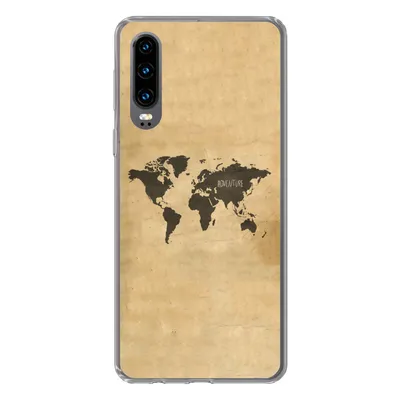 Produktbild von MuchoWow® Handyhülle Schutzhülle Hülle für Huawei P30 Weltkarte - Braun - Zitat Silikon Softcase Handy Hülle - Kartenbesitzer