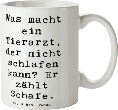 Produktbild von Mr. & Mrs. Panda Teetasse Spruch Tierarzt Schafzählen - Weiß - Geschenk, handgefertigte Geschenke, Becher, Einfühlungsvermögen, kreative, Beruf, humorvoller, Kaffeetasse