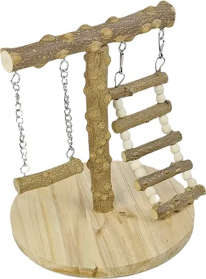 Produktbild von Heikoeco® wellensittich spielzeug, Holz, mit Leiter & Kletterschaukel,wellensittich zubehör,vogel spielzeug, 20x26x5 cm