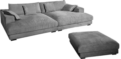 Produktbild von KAWOLA Big Sofa MADELINE Cord grau mit Hocker und 4 Zierkissen