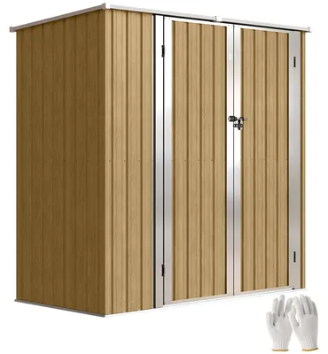 Obrázek produktu pro Zahradní domek – kovová úschovna nářadí – vodotěsná – dveře se západkou – 163 x 89 x 163 cm – pro venkovní použití – hnědá