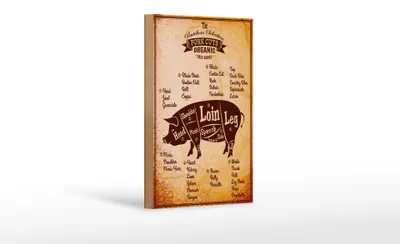 Produktbild von Holzschild Schwein 12x18cm Pork cuts Organic Metzgerei