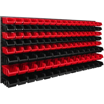 Obrázek produktu pro Nástěnný panel na nářadí 173,4 x 78 cm s 127  ks. Krabice závěsný Červené a Černé Stohovatelné Boxy