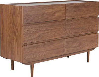 Zdjęcie produktu dla Miliboo - Komoda z 6 szufladami z ciemnego drewna B120 cm SANAA