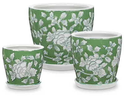 Zdjęcie produktu dla Zestaw ceramicznych doniczek w kolorach niebieskim i białym
