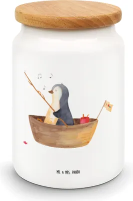 Produktbild von Mr. & Mrs. Panda aufbewahrungsbehälter Pinguin Angelboot - Weiß - Geschenk, Frischhaltedose, Kaffeedose, Optimistisch, Teedose, Keksdose, Boot, Scheidung, keramikdose