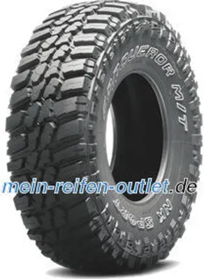 A close-up studio shot of a single off-road tire.