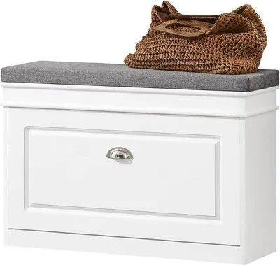 Produktbild von Famanu Schuhbank mit Schuhschrank und gepolsterter Sitzfläche - 75x24x51 cm - Weiß