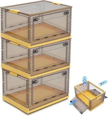 Produktbild von Große, stabile, gelbe Opbergbox mit Rädern, 3-fach, aufklappbar