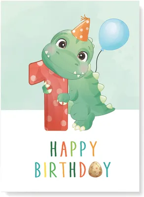 Produktbild von Friendly Fox Geburtstagskarte für Kinder, 1. Geburtstag, Dino Glückwunschkarte zum Kinder Geburtstag, A5 Happy Birthday Karte mit Umschlag