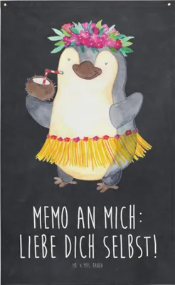 Produktbild von Mr. & Mrs. Panda Wandbild Pinguin Kokosnuss - Kreidetafel - Geschenk, Urlaub, Wandteppich, Wandbehang, Boho, Aloha, Gobelin, Wandtuch