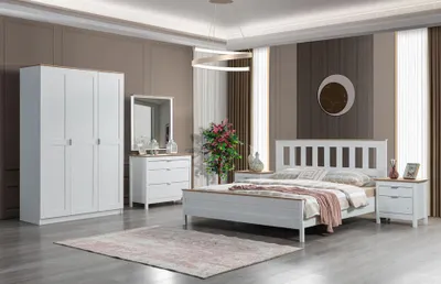 Productafbeelding van Slaapkamer set, compleet met kast, bed, dressoir en nachtkastjes, wit, 5-delig