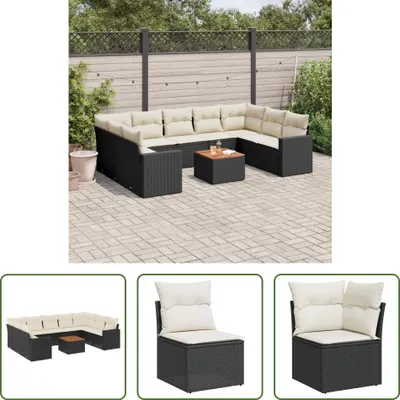 Produktbild von The Living Store 10-tlg. Garten-Sofagarnitur mit Kissen Schwarz Poly Rattan