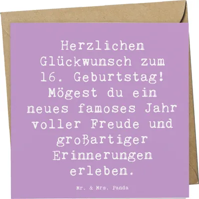 Produktbild von Mr. & Mrs. Panda anlasskarte Spruch 16. Geburtstag - Lavendeltraum - Geschenk, aufregende Möglichkeiten, unvergesslich, Happy Birthday, faltkarte, besondere Geschenke