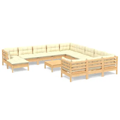 Produktbild von vidaXL 13-tlg. Garten-Lounge-Set mit Creme Kissen Kiefernholz