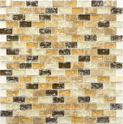 Produktbild von Mosaikfliese Transluzent hellbeige Brick Glasmosaik Crystal Stein emperador hell MOS87-B1153