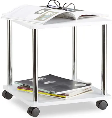 Produktbild von Relaxdays Beistelltisch rollbar, Allzweckwagen Holz, 4 Rollen, quadratischer Couchtisch, HxBxT: 41,5 x 40 x 40 cm, weiß