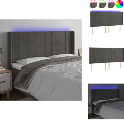 Produktbild von vidaXL LED Kopfteil Dunkelgrau 183x16x118/128 cm Samt -  Kopf- & Fußenden