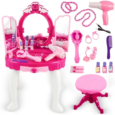Immagine prodotto di Toilette per bambini Kinderplay con bacchetta magica, effetti luminosi e sonori, connessione MP3 e sgabello - Tavolino da toilette interattivo per ragazze