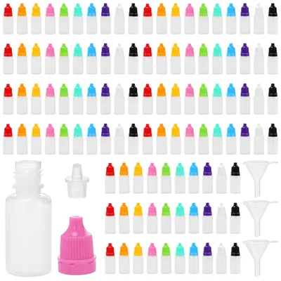250er-Pack 10 ml Tropffläschchen mit bunten Deckeln & Trichtern