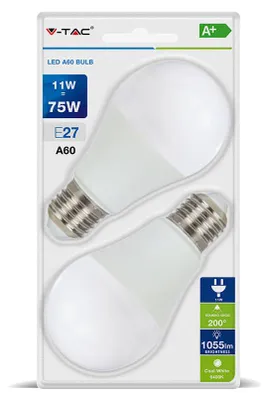 Immagine prodotto di V-TAC VT-2111 Lampadina LED E27 11W 100LM/W A60 2700K (set 2 pezzi)